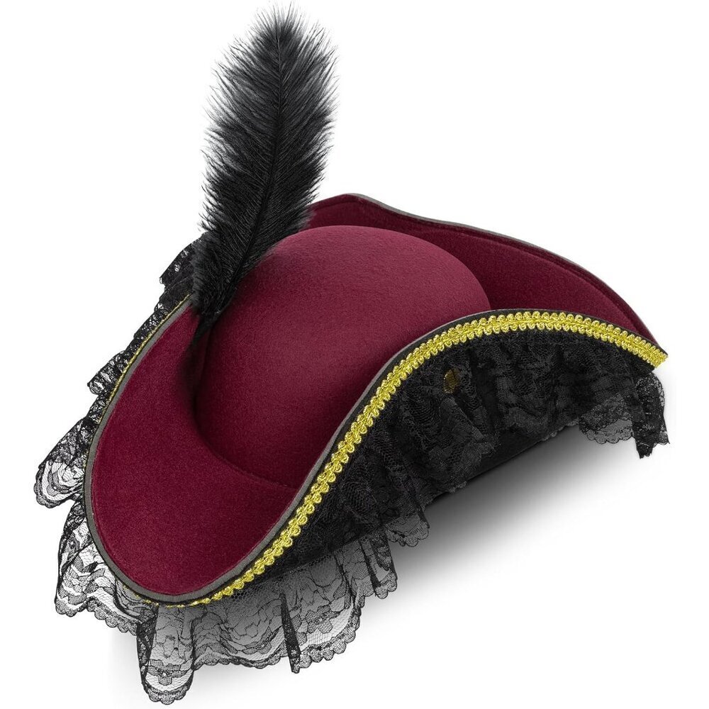 Pirate Costume Hat Women Polyester Tricorn Halloween Renaissance Accessory